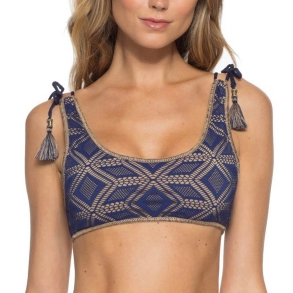 BECCA Other - NWT, Becca Wanderlust Crochet Tassel Bikini TOP In Navy, Size M
